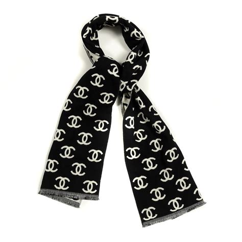 vintage chanel cashmere blend stamp scarf|Chanel black and white scarf.